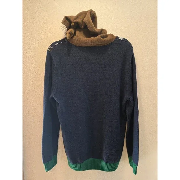 Ugly Christmas Sweater Deer Hooded Antler Mens Large Black Long Sleeve - Picture 3 of 9